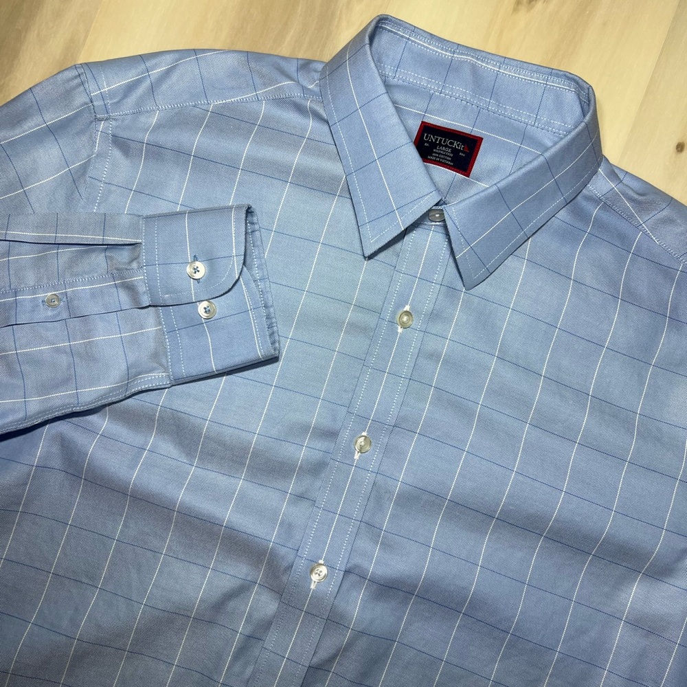 UNTUCKit Blakeslee Wrinkle Free Men's Large Blue Plaid Long Sleeve Button Up